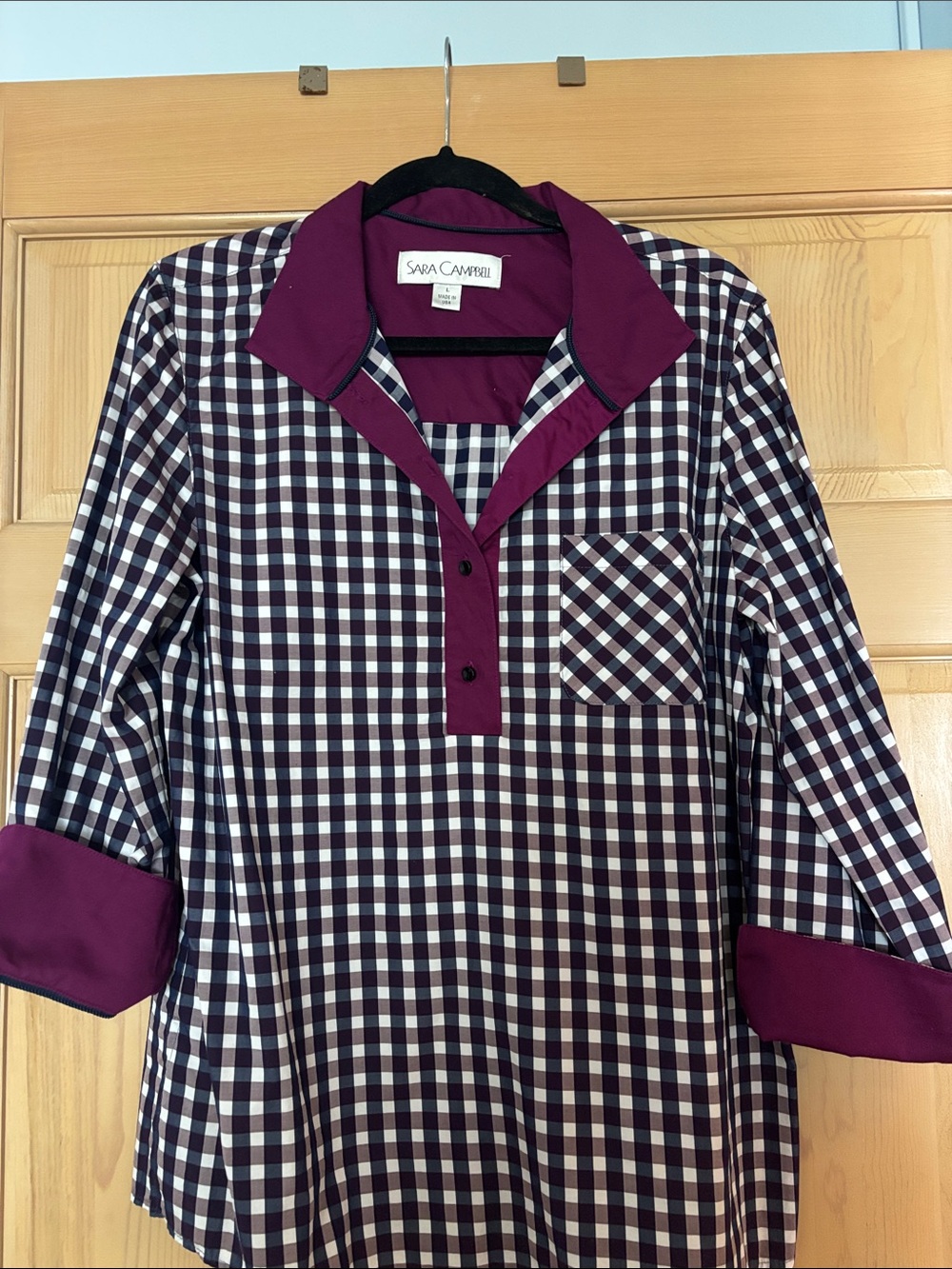Sara Campbell Burgundy and Cream Gingham Pullover Tunic